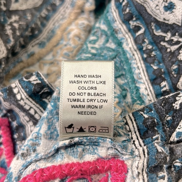 John Mark Boho Embroidered Floral 3/4 Sleeve Peasant Tunic Top Turquoise Small - Picture 12 of 15